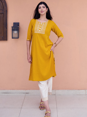 LIBAS Women Printed Straight Kurta(Yellow)