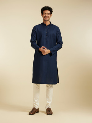DIWAS by Manyavar Men Self Design Straight Kurta(Dark Blue)