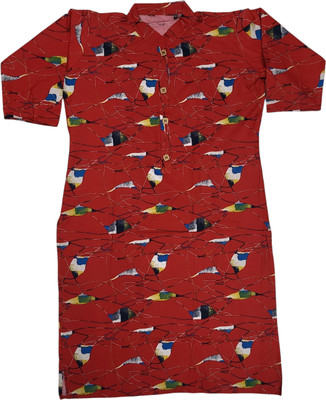aaapremises Women Printed Straight Kurta(Red)