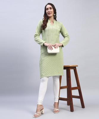 DUCOHIVE Women Self Design Straight Kurta(Green)