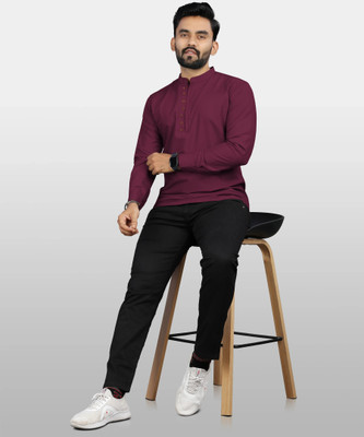 JAGRUTIFASHOIN Men Solid Straight Kurta(Maroon)