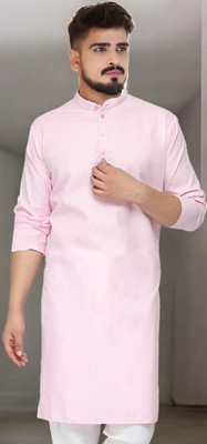 Krudha Men Solid Straight Kurta(Pink)
