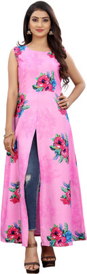 Modli 20 Fashion Women Printed Frontslit Kurta(Blue, Pink)