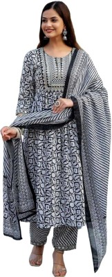 JasikaEntrprise Women Striped A-line Kurta(Black, Grey)