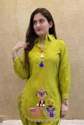 TMT HUB Women Embroidered Straight Kurta(Yellow)