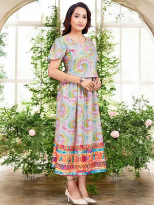 RITIJYA Women Printed A-line Kurta(Beige)