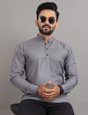 SPOQUE Men Solid Straight Kurta(Grey)