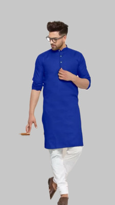 HouseOfCommon Men Solid A-line Kurta(Dark Blue)