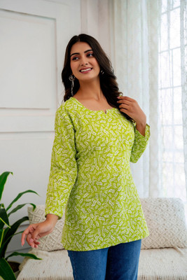 Chafi Collection Women Floral Print A-line Kurta(Green)