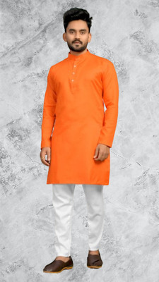 Vastr Men Solid Straight Kurta(Orange)