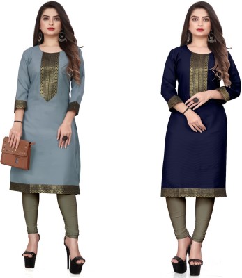 Vasudha Fashion Hub Women Printed A-line Kurta(Dark Blue, Grey)