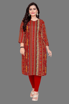 Amthi Women Printed Straight Kurta(Red)