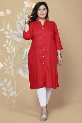 MEHKFAB Women Solid Straight Kurta(Red)