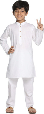 Enmozz Boys Solid Straight Kurta(White)