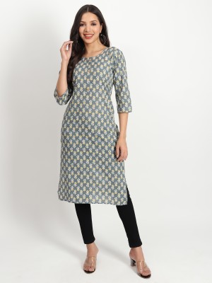 Zorra Women Floral Print Straight Kurta(Grey)