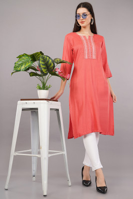 Avaasa by Shruthi Women Embroidered Straight Kurta(Multicolor)