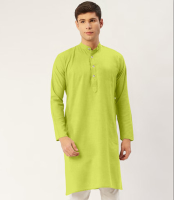 HouseOfCommon Men Solid Straight Kurta(Light Green)