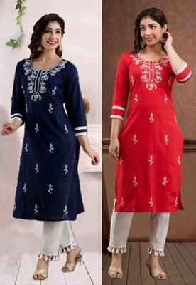SISTO Women Chikan Embroidery A-line Kurta(Multicolor)