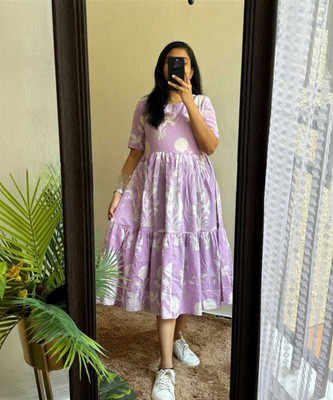 GXS Women Printed Gown Kurta(Purple)
