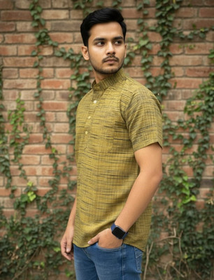 AFC Men Self Design Tunic Kurta(Yellow)