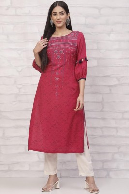 RANGRITI Women Printed Straight Kurta(Red)