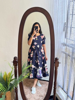 Zwc Women Printed Anarkali Kurta(Blue)
