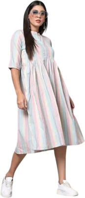 Rangrasiyatexkm Women Fit and Flare Multicolor Ankle Length Dress