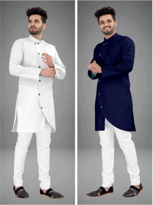 DIAMOND CLUSTER Men Solid Asymmetric Kurta(Multicolor)