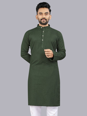 Nat Jastica Men Geometric Print Straight Kurta(Green)