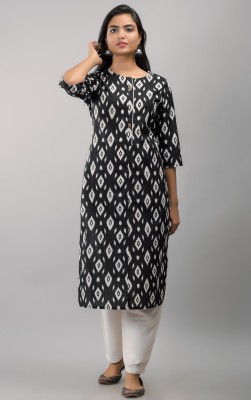 Gs Fashions Women Printed Straight Kurta(Black)