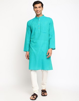 Fabindia Men Woven Design Straight Kurta(Green)