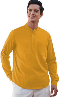 Yugnik Men Solid Straight Kurta(Yellow)