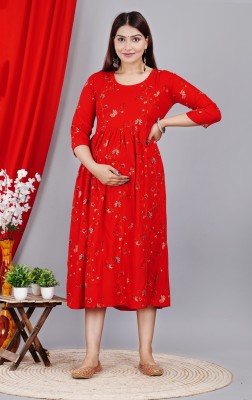 Keshav Creation Women Floral Print Anarkali Kurta(Red)