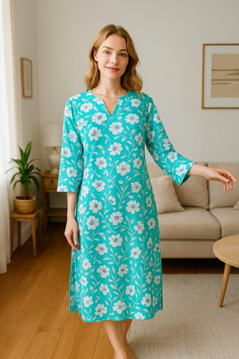 HindustaniLihaj Women Printed Straight Kurta(Blue)
