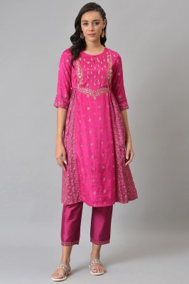 W Women Embroidered A-line Kurta(Pink)