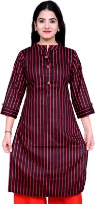 Palians Women Striped Straight Kurta(Red, Black)