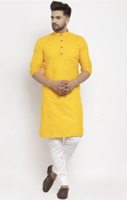 BAREESSENTIAL Men Solid Straight Kurta(Yellow)