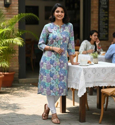 HH FASHIONS Women Floral Print, Printed Straight Kurta(Multicolor)