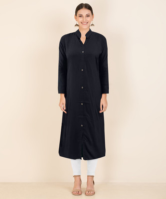 ILIANA Women Solid A-line Kurta(Black)