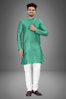 DHASU TRENDZ Men Embroidered Straight Kurta(Light Green)