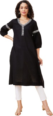 Globus Women Solid A-line Kurta(Black)