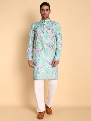 Vardha Men Animal Print Trail Cut Kurta(Blue)