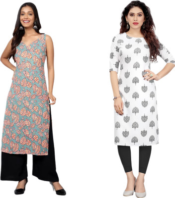 kallaxiii Women Printed Straight Kurta(Multicolor)