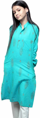 Asmi Boys & Girls Printed Straight Kurta(Light Blue)