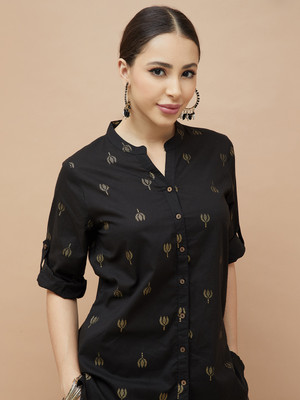 Melange by Lifestyle Women Printed Straight Kurta(Black)