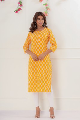 Rani Prints Women Printed Straight Kurta(Yellow, White)