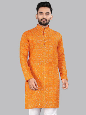 Divastri Men Printed A-line Kurta(Orange)