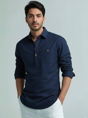 Vida Loca Men Solid A-line Kurta(Dark Blue)