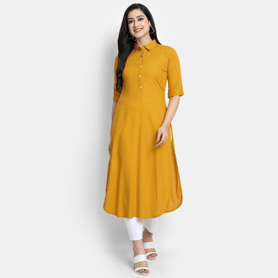 jenswi Women Solid A-line Kurta(Yellow)