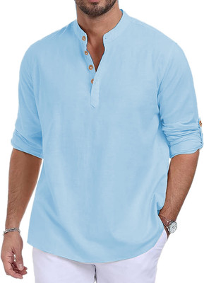 HouseOfCommon Men Solid Straight Kurta(Light Blue)